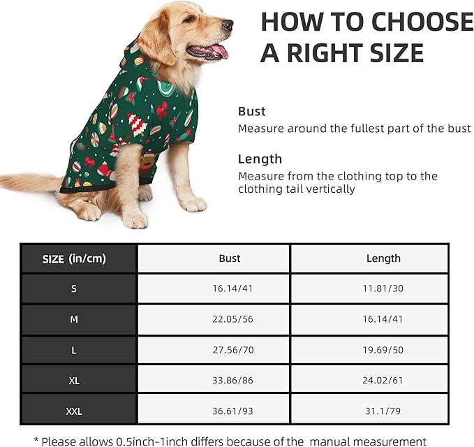 Christmas Dog Costume, Christmas Deer Tree Print Hoodie Winter Christmas Cosplay Clothes Sweaters Outfits Pullover Pets' Sweatshirt Hoodies with Pocket for Medium Large Dogs-XXL