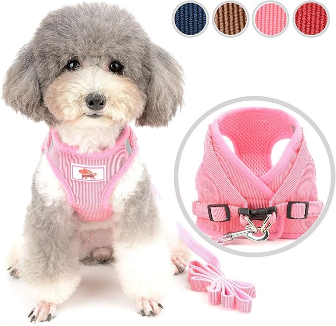 Zunea No Pull Dog Harness and Leash Set for Small Sized Dogs Adjustable Reflective Puppy Boy Girl Vest Harnesses Soft Corduroy Mesh Padded Step-in Cat Harness for Pet Chihuahua Pink S