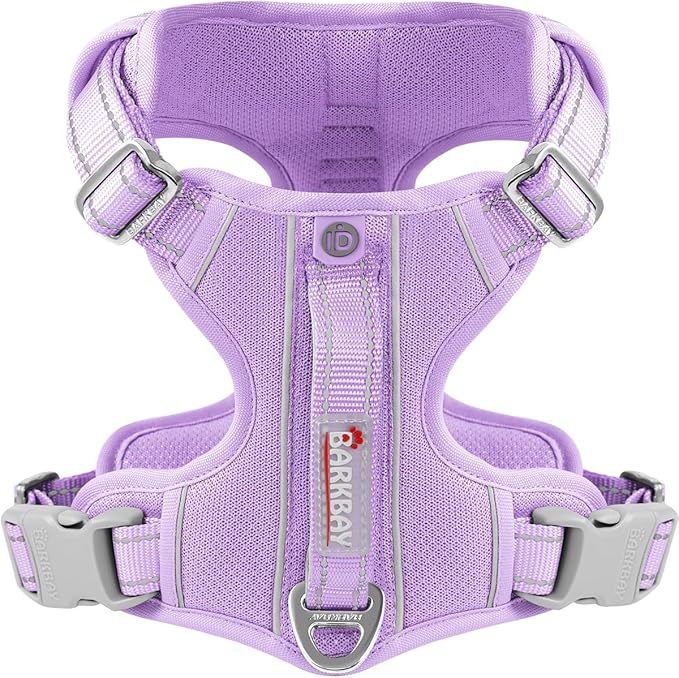 BARKBAY Dog Harness No Pull with ID Tag Pocket - Heavy Duty, Reflective, Easy Control for Large Dogs (Violet Purple,M)