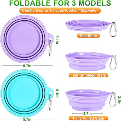 KXK Collapsoble Dog Bowls for Travel, 2-Pack Dog Protable Water Bowl for Dogs Cats Pet Foldable Feeding Watering for Pets Walking Parking Camping (Purple & Green)