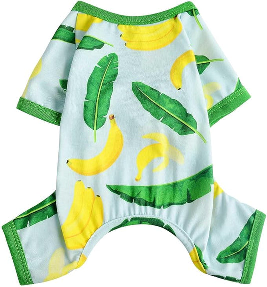 Dog Pajamas Pjs Spring Summer Dog Clothes for Small Dogs Girl Boy Soft Stretchy Puppy Clothes Onesie Cat Pet Jammies Outfit (Green Banana, X-Large)