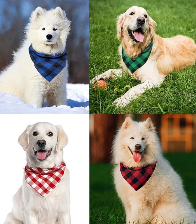 2PCS Chirstmas Green and Red Plaid Bandanas with Button