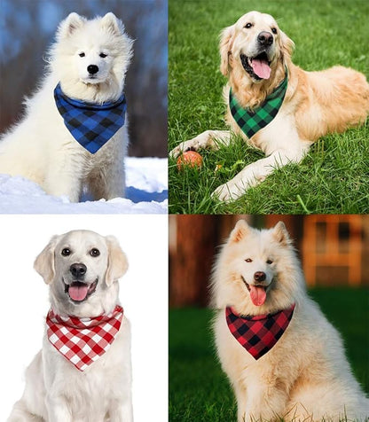 2PCS Chirstmas Green and Red Plaid Bandanas with Button