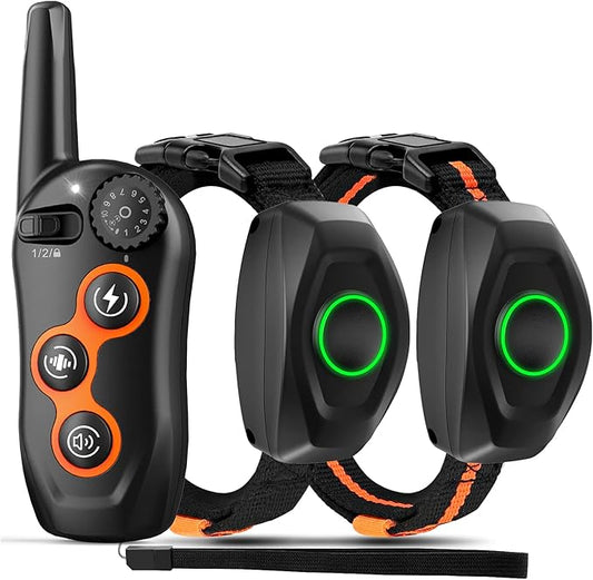 Dog Training Collar for 2 Dogs, 100% Waterproof Shock Collar with Remote Range 1300ft, 3 Training Modes, Beep, Vibration, Shock, Rechargeable Electric Shock Collar for Small Medium Large Dogs