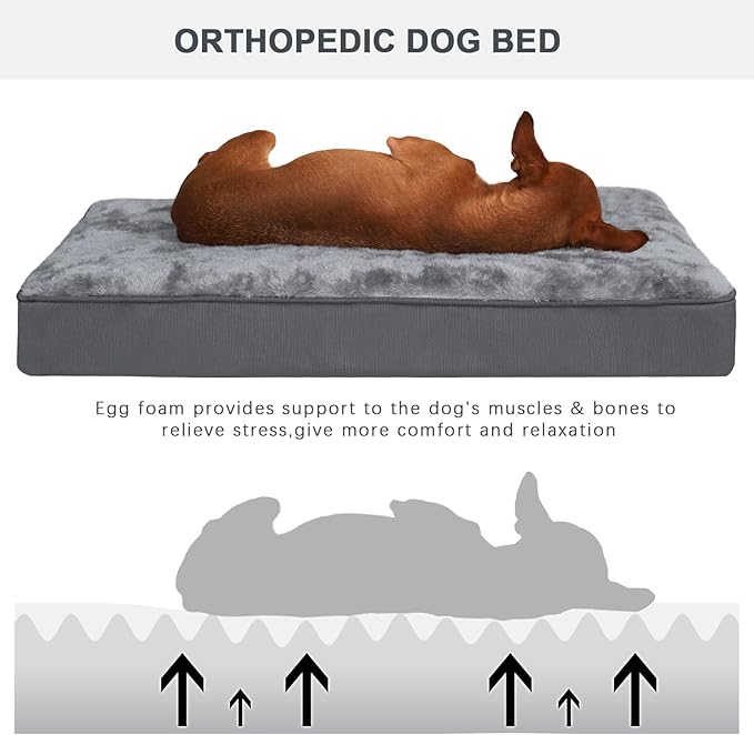Orthopedic Dog Bed Waterproof Deluxe Plush Dog Beds with Removable Washable Cover Anti-Slip Bottom Pet Sleeping Mattress for Large 29 x 18 inch,