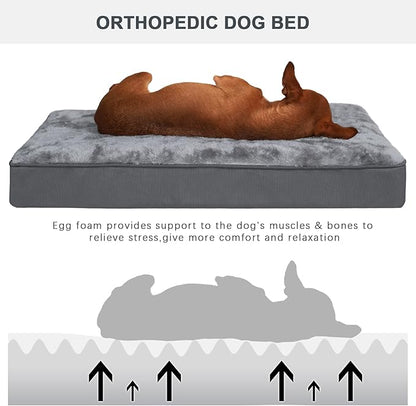 Orthopedic Dog Bed Waterproof Deluxe Plush Dog Beds with Removable Washable Cover Anti-Slip Bottom Pet Sleeping Mattress for Large 29 x 18 inch,