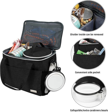 BAGLHER Dog Travel Bag Backpack Pet Supplies Backpack Pet Accessories Storage Bag 5-Piece Set with Shoulder Strap 2 Lined Pet Food Containers 4 Foldable Feeding Bowls Essential Kit for Pet Travel