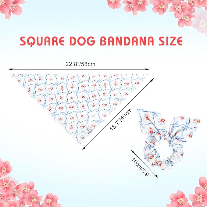 E-Clover Dog Bandanas Girl & Matching Scrunchie-Floral Dog