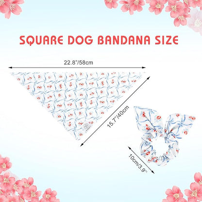 E-Clover Dog Bandanas Girl & Matching Scrunchie-Floral Dog
