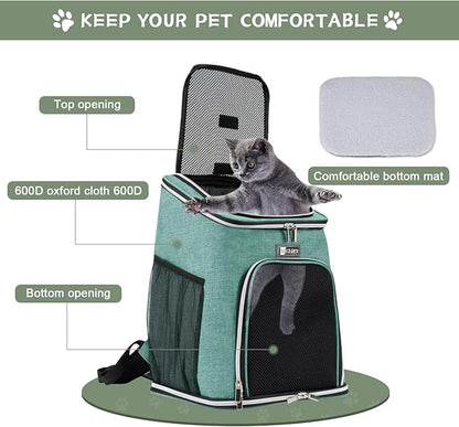 BAGLHER Cat Backpack Carrier, Mesh Pet Cat Carrier for Medium Small Dog Cat Puppy Kitten Bunny up to 18lbs, Dog Travel Backpack for Picnic Hiking Walking Cycling, Green