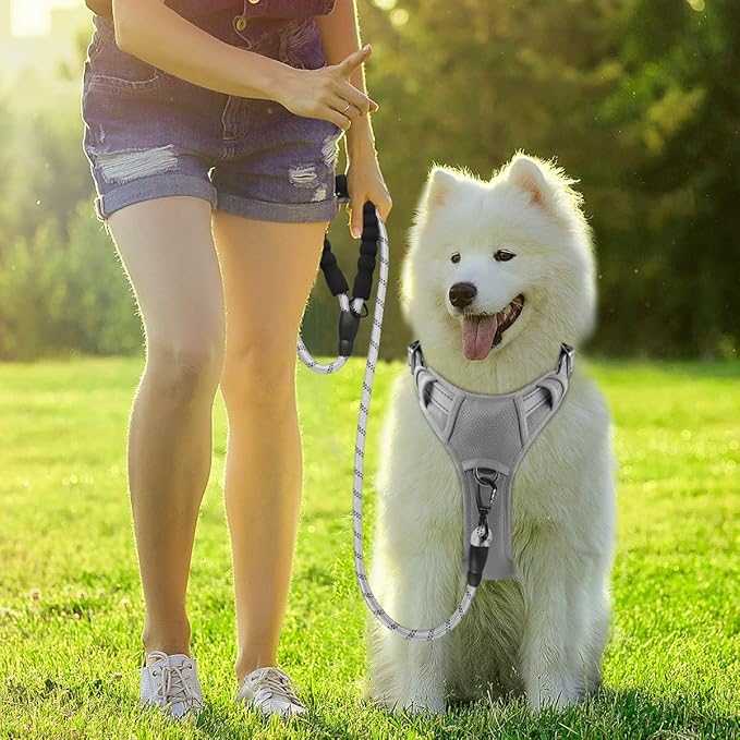 BARKBAY Dog Harness No Pull with ID Tag Pocket - Heavy Duty, Reflective, Easy Control for Large Dogs (Grey,L)