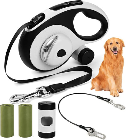 Heavy Duty Retractable Dog Leash for Large Dogs 26ft with 2 Poop 360° No 110Lbs. (White, 26ft)