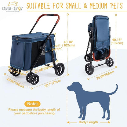 4 Wheels Pet Stroller for Small/Medium Dogs- One Button Fold 360° Swivel