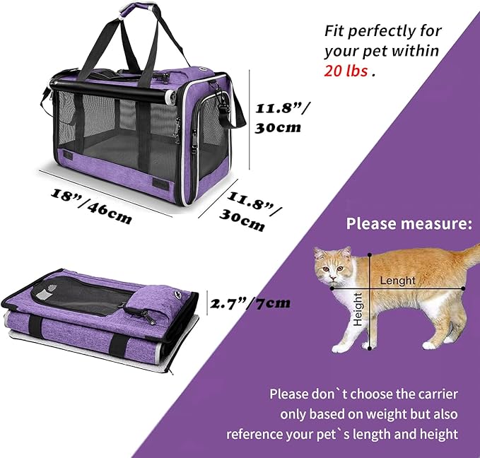 Carrying Bag for Yorkie Dog Travel Kennel Ventilated Softside Pet Carrier Tiny Dog Crate for Teacup Poodle 12lb Large Kitty Transport Cage with Cover Chihuahua Supply Purple