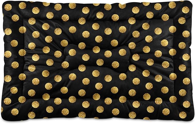 Polka Dot Black & Gold Pet Bed Pad Soft Dog Bed Mat with Anti-Slip Bottom 36'' x 24''