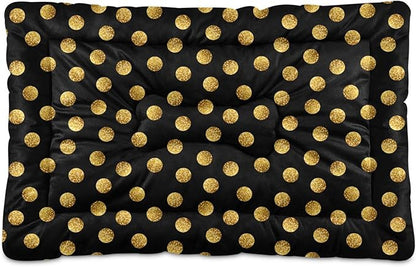 Polka Dot Black & Gold Pet Bed Pad Soft Dog Bed Mat with Anti-Slip Bottom 36'' x 24''