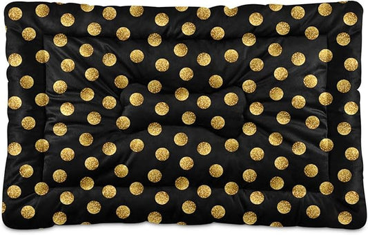 Polka Dot Black & Gold Pet Bed Pad Soft Dog Bed Mat with Anti-Slip Bottom 36'' x 24''