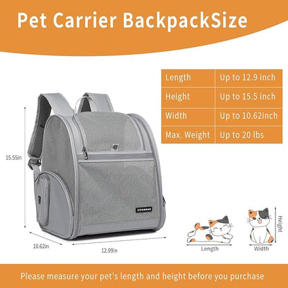 Cat Backpack Carriers, Mesh Small Cat Carrier Backpack Airline Approved Pet Carriers for Medium Small Dog Puppy Kitten Bunny up to 15lbs Pet Bag for Travel Walking Hiking Outdoor (Gray)