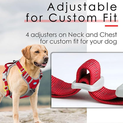 ThinkPet No Pull Harness Breathable Sport Harness with Handle-Dog Harnesses Reflective Adjustable for Medium Large Dogs,Back/Front Clip for Easy Control M Dark Red