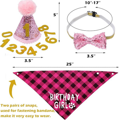 Birthday Plaid Dog Bandana with Button