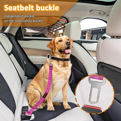 Removable Dog Seat Belt Harness for Car, 3 in 1 Pet Dog Car Seatbelt Leash, Retractable Restraint Secures to Vehicle Headrest & Reflective Adjustable Bungee Dog Seatbelt Tether with Poop Bag Holder