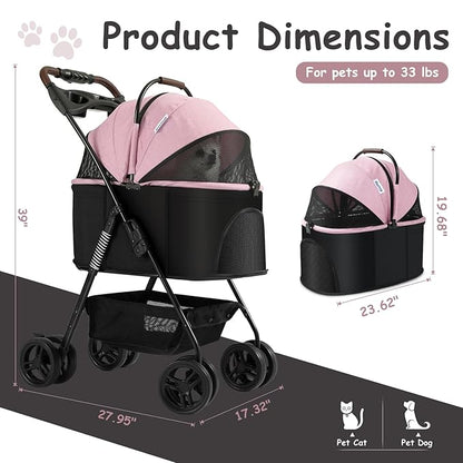 SWITTE Dog Stroller 3 in 1 Folding Pet Stroller 4 Wheels