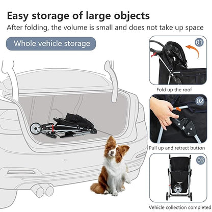 FDW Pet Stroller Foldable Dog Stroller 3-Wheel Durable Cat Jogger Stroller for Small and Medium Dogs Cats with Washable Liner Storage Basket Cup Holder
