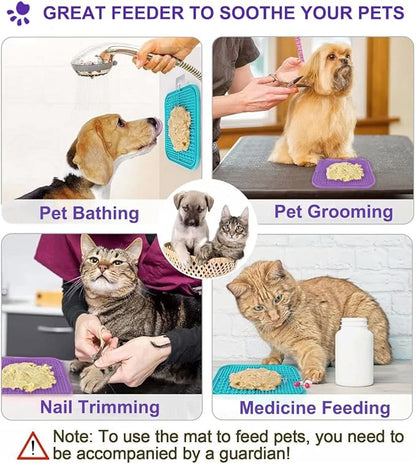 Lesipee Licking Mat for Dogs & Cats 2 Pack, Slow Feeder Lick Pat, Anxiety Relief Dog Toys Feeding Mat for Butter Yogurt Peanut, Pets Supplies Bathing Grooming Training Calming Mat (Cyan&Purple)