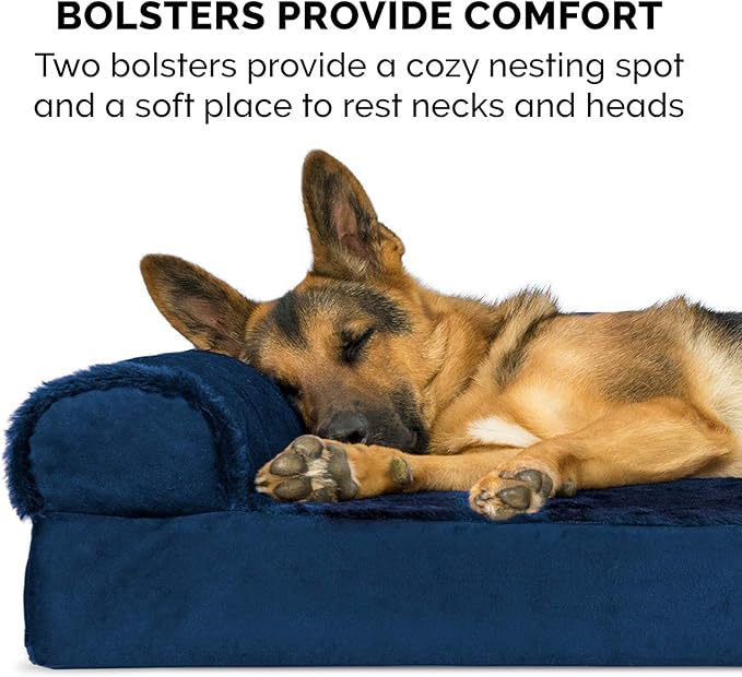 Furhaven Memory Foam Dog Bed for Large Dogs w/ Removable Bolsters & Washable Cover 95 lbs