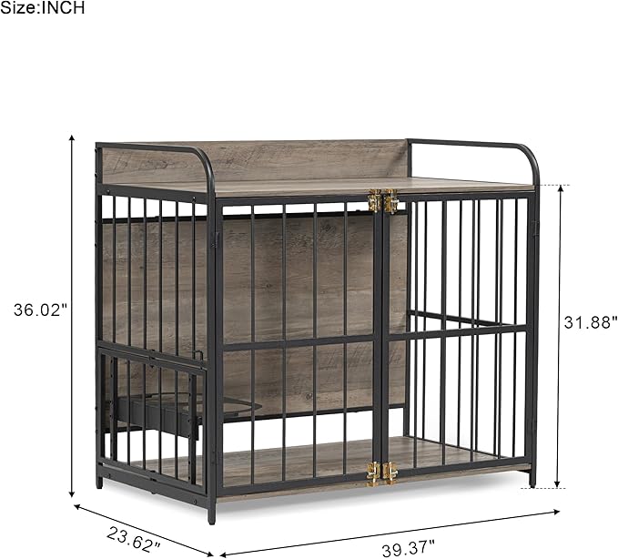 NicBex Dog Crate Furniture Dog Cage with 2 Adjustable Feeding Bowls