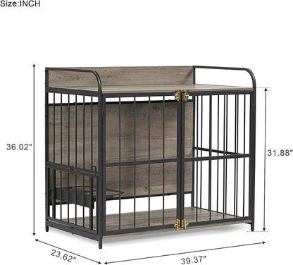 NicBex Dog Crate Furniture Dog Cage with 2 Adjustable Feeding Bowls
