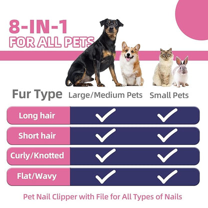 Dog Brush for Shedding,9 PCS in One Pet Slicker Hair Brush Kit with Pet Nail Clipper and File - Dog Cat Grooming Deshedding Undercoat Rake Brush Comb for All Small Large Dogs Cats Pink