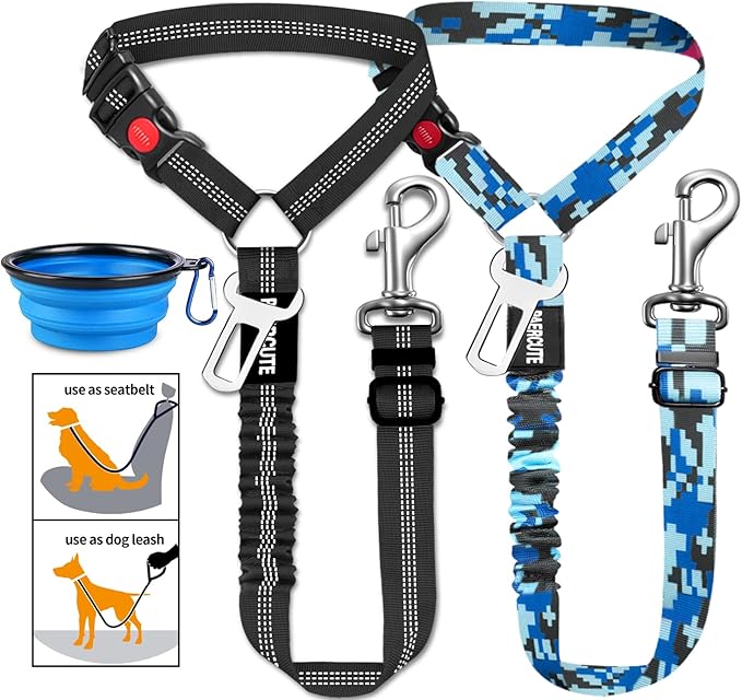 3 Piece Set Dog Seat Belt Retractable Dog Car Seatbelts Adjustable Pet Seat Belt for Vehicle Headrest Restraint Adjustable Heavy Duty & Elastic & Durable Car Harness for Dogs