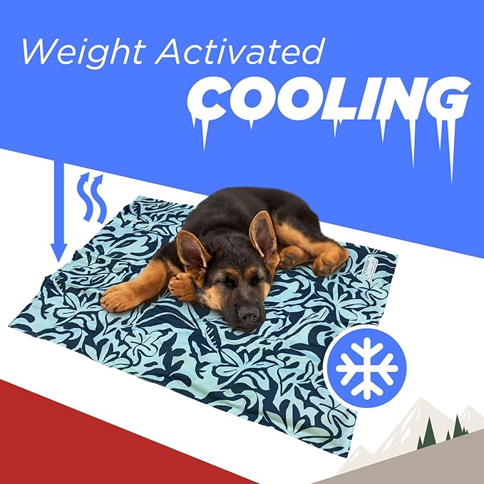 Coleman Small Navy Botanical Pattern Reversible Cooling Mat 18” x 24”