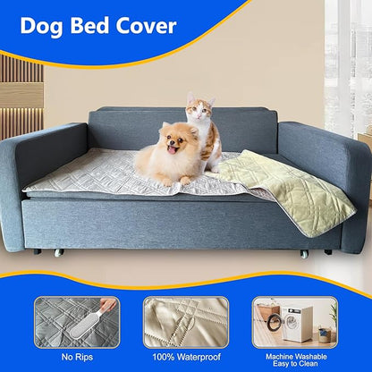 Dog Bed Cover, 100% Waterproof & Anti-Slip Pet Blanket Sofa Bed Mat, Reusable Bed Cover for Dogs, Washable Geometric Embroidery Mattress, Camping Pad for Pet/Dog/Cat (82x102 inch, Beige)