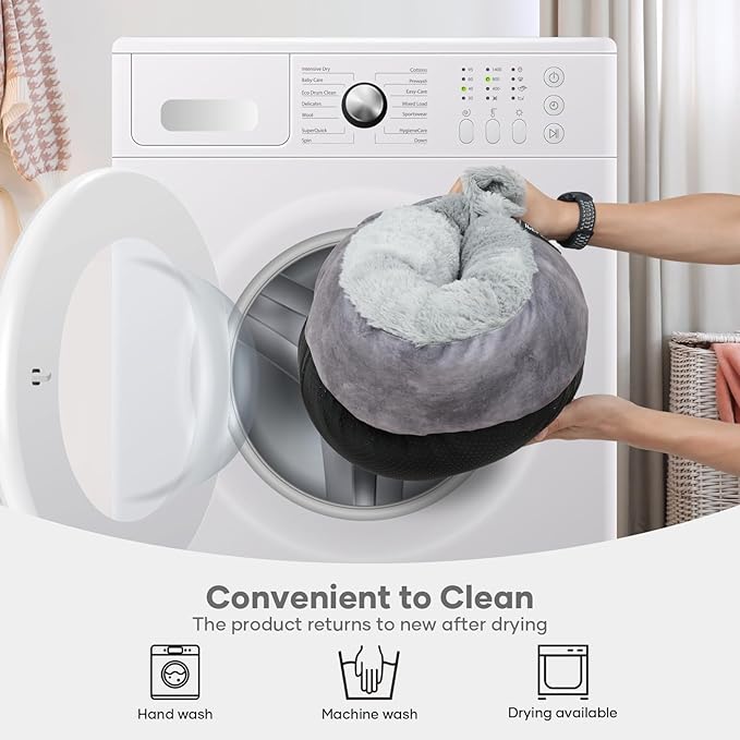 Cozy Soft Dog Bed with Hooded Blanket Warm Calming Cat Cave for Small Medium Dogs and Cats 23x23x6″