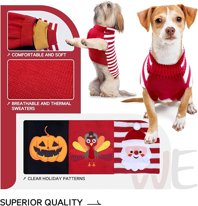 3 Pack Halloween Thanksgiving Christmas Dog Cat Knit Sweater Set