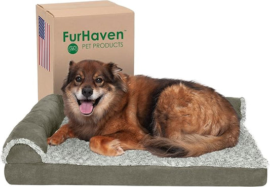 Furhaven Memory Foam Dog Bed for Large/Medium Dogs w/ Removable Bolsters & Washable Cover 55 lbs
