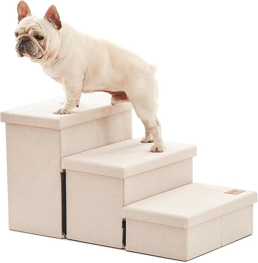 Love's cabin Dog Stairs for Small Medium or Large Dogs with Storage and Adjustable Steps 3-Step Gray 200 lbs,