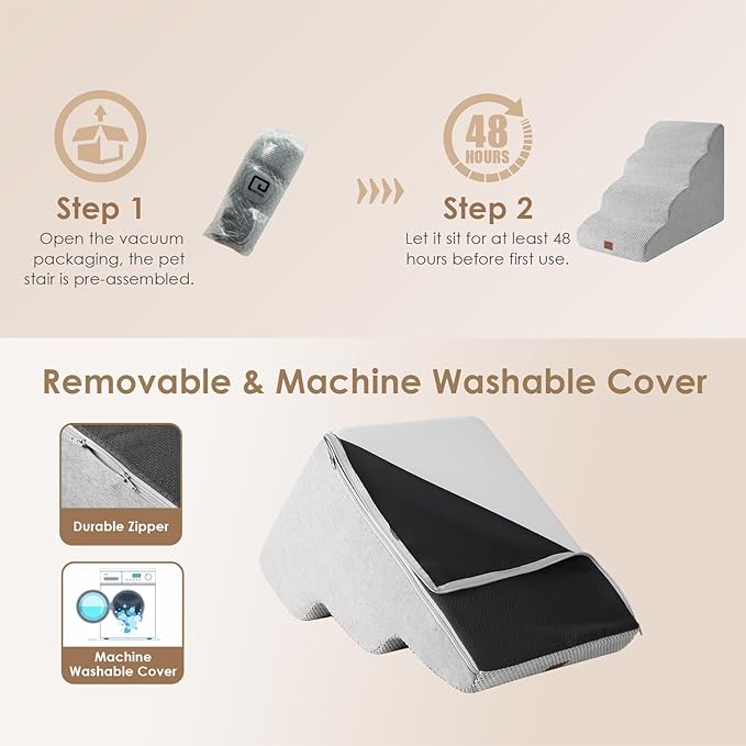 EHEYCIGA Curved Dog Stairs for High Beds 19.7" H 4-Step Dog