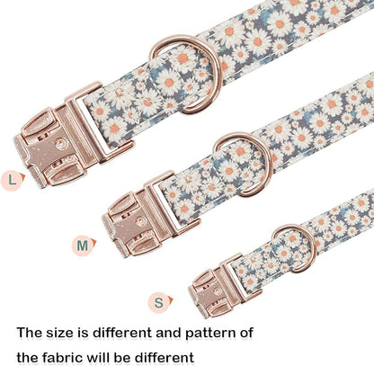 Cotton Dog Collar Metal Buckle Daisy Summer (01-Daisy, S(10-14in))