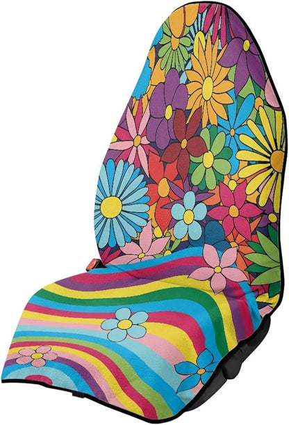 Flower Daisy Auto Seat Cover Waterproof Anti-Slip Front Car Accessories for Automotive Truck SUV Universal Sport Auto Seat Protector from Scratch Sweat Food Fur Dog Kid