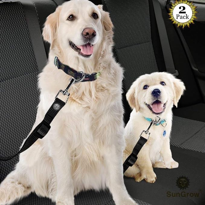 SunGrow Dog Seat Belt for Car, Adjustable Nylon Pet Seatbelt, Supports All Cars, Seatbelt for Dogs in Car, Dog Car Leash Seat Belt, Cats and Ferrets Seat Belt Harnesses