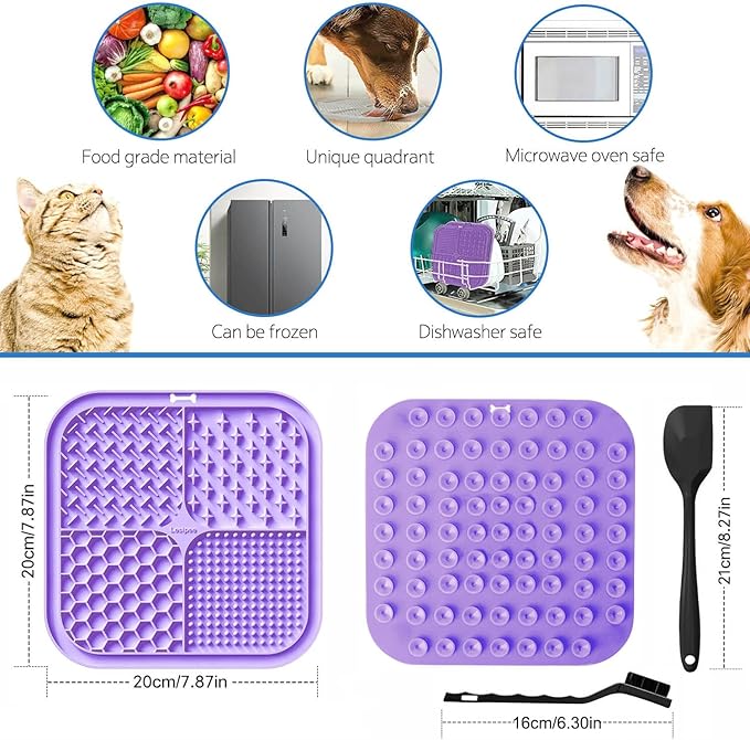 Lesipee Licking Mat for Dogs & Cats 2 Pack, Slow Feeder Lick Pat, Anxiety Relief Dog Toys Feeding Mat for Butter Yogurt Peanut, Pets Supplies Bathing Grooming Training Calming Mat (Cyan&Purple)