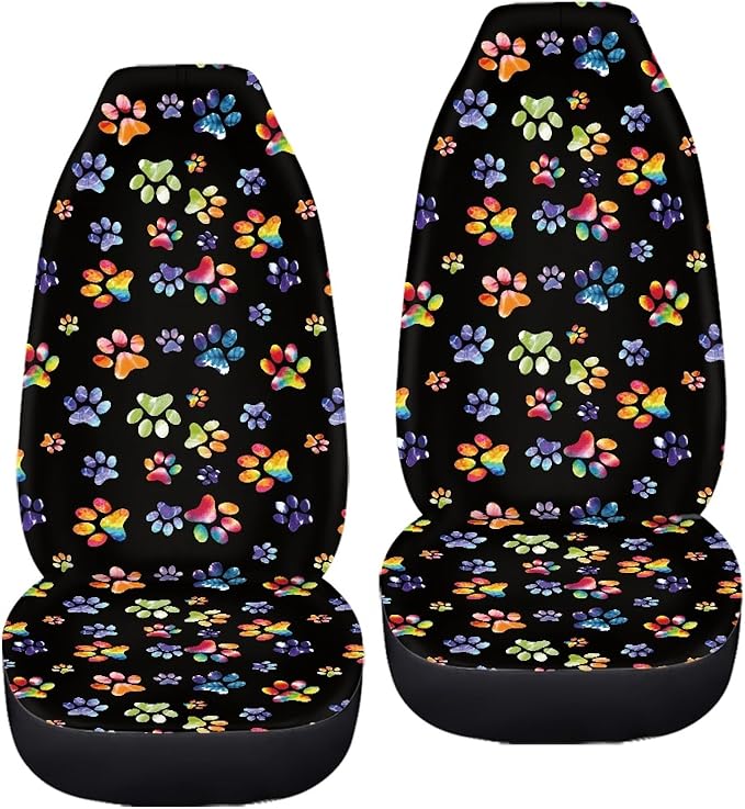 Tie Dye Dog Paws Print Car Seat Covers for Front Seats Only