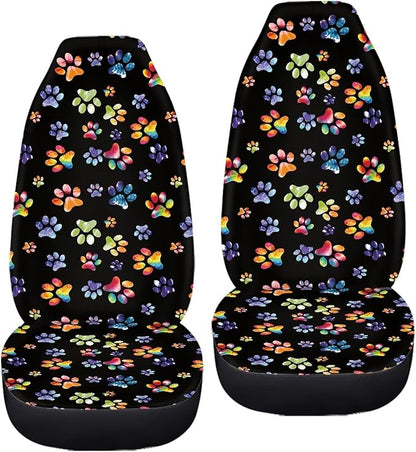 Tie Dye Dog Paws Print Car Seat Covers for Front Seats Only