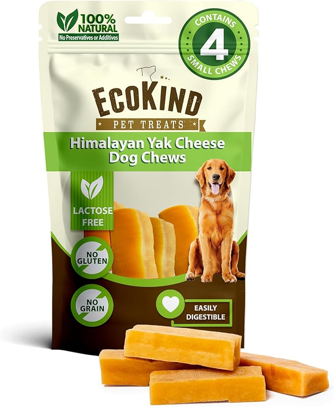 EcoKind Premium Gold Yak Cheese Himalayan Dog Chews, Healthy Dog Treats for Small Dogs, High Protein, All Natural, Long-Lasting Chew, Small - 4 Chews