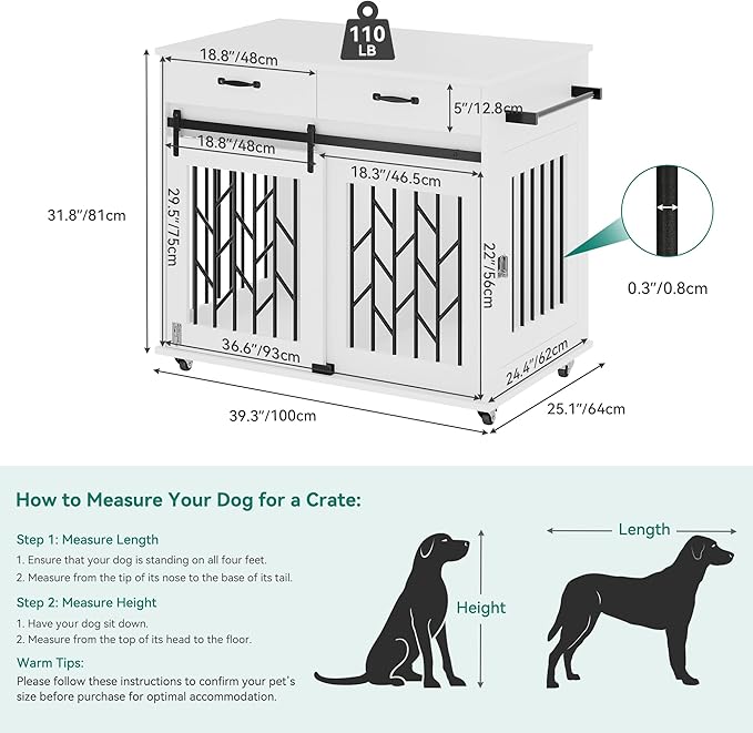 YITAHOME Dog Crate Furniture with Wheels 39 inch 2 Small