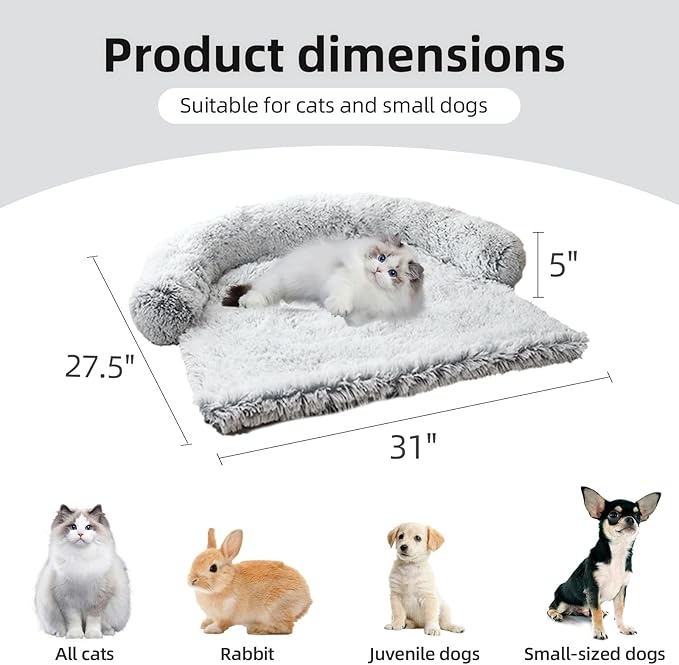 Calming Dog Bed Fluffy Plush Dog Mat for Furniture Protector with Removable Washable Cover for Large Medium Small Dogs and Cats (XS (31"x27.5"x5")
