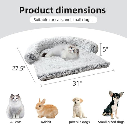 Calming Dog Bed Fluffy Plush Dog Mat for Furniture Protector with Removable Washable Cover for Large Medium Small Dogs and Cats (XS (31"x27.5"x5")